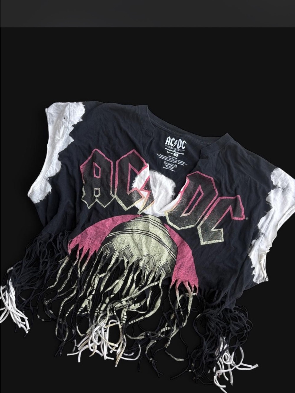 AC/DC distressed Black & White Fringe Band Tee